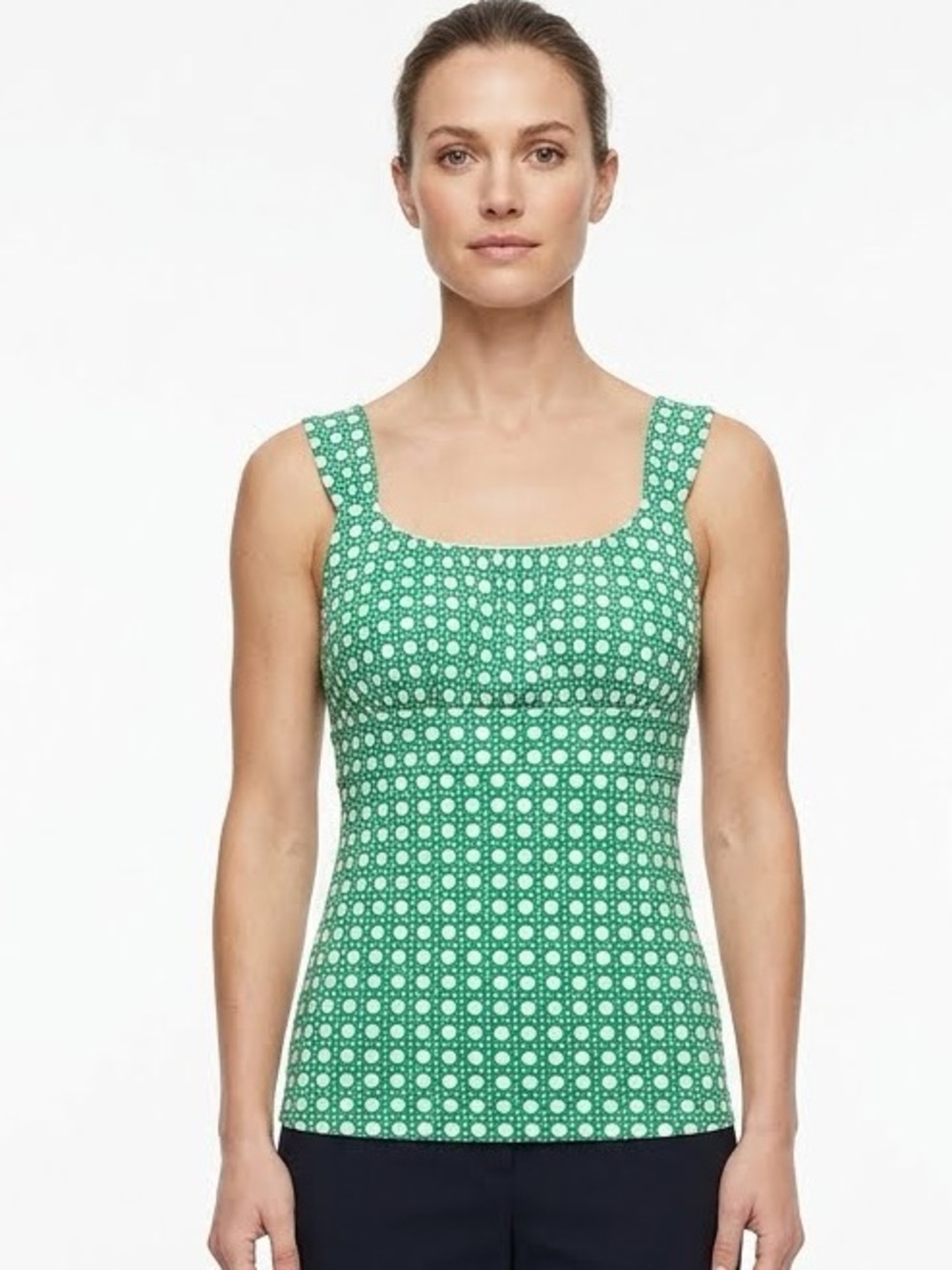 Ann Taylor Green Geometric Square-Neck Tank Size M